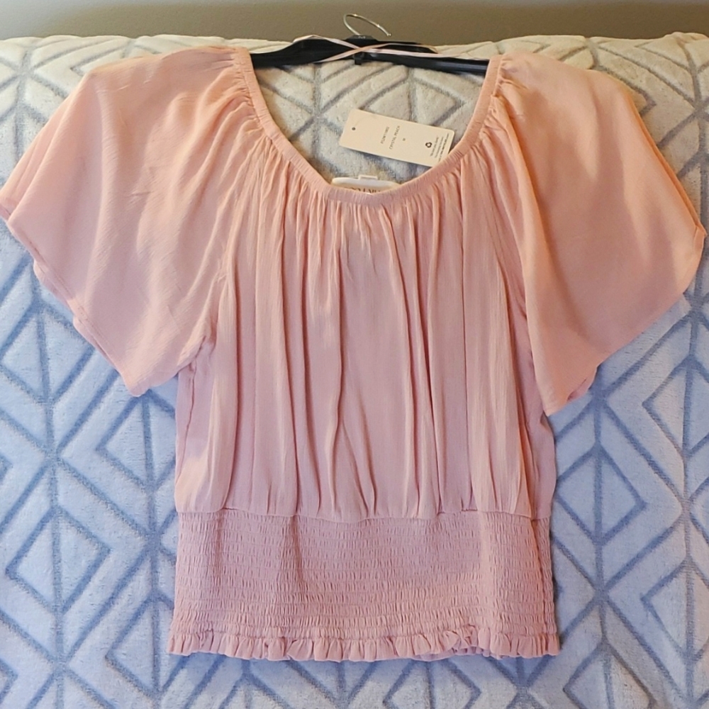 Pink Rose medium NWT blouse/top crop top flowy Crystal Peach - Picture 3 of 9